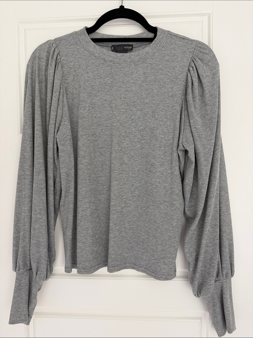 Aqua Heather Gray Puff-Sleeve Long Sleeve Top